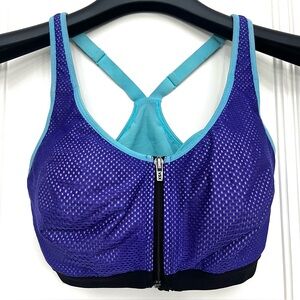 Victoria’s Secret VSX Purple and Blue Mesh Zipper Sports Bra Racerback Size 34 D
